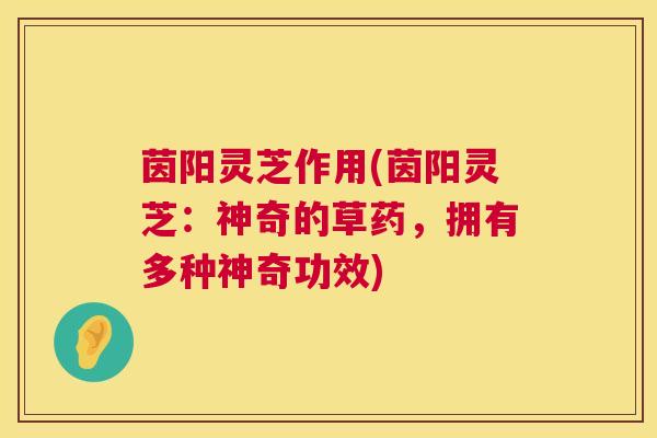 茵阳灵芝作用(茵阳灵芝：神奇的草药，拥有多种神奇功效)