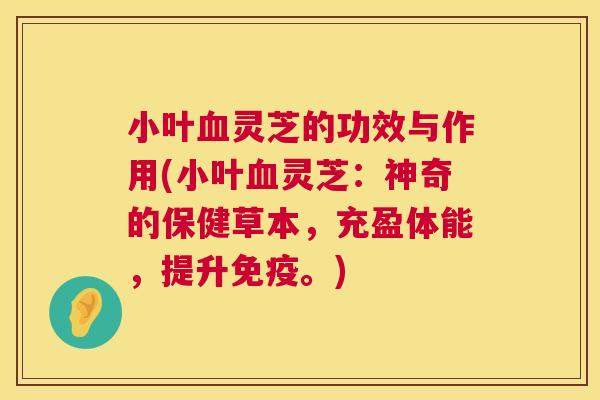 小叶灵芝的功效与作用(小叶灵芝：神奇的保健草本，充盈体能，提升免疫。)