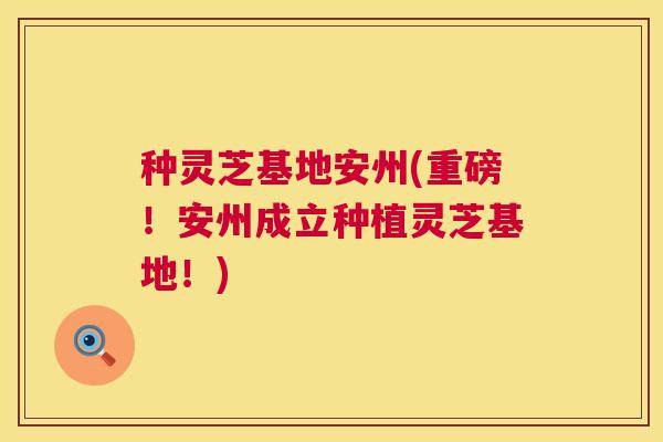 种灵芝基地安州(重磅！安州成立种植灵芝基地！)