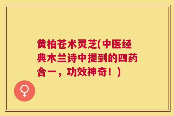 黄柏苍术灵芝(中医经典木兰诗中提到的四药合一，功效神奇！)