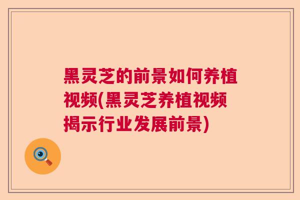 黑灵芝的前景如何养植视频(黑灵芝养植视频揭示行业发展前景)