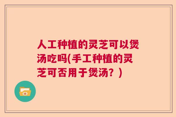 人工种植的灵芝可以煲汤吃吗(手工种植的灵芝可否用于煲汤？)