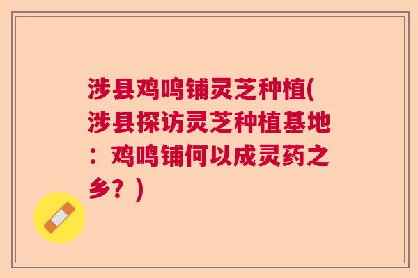 涉县鸡鸣铺灵芝种植(涉县探访灵芝种植基地：鸡鸣铺何以成灵药之乡？)