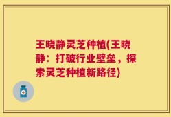 王晓静灵芝种植(王晓静：打破行业壁垒，探索灵芝种植新路径)