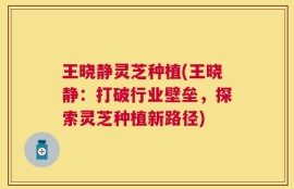 王晓静灵芝种植(王晓静：打破行业壁垒，探索灵芝种植新路径)