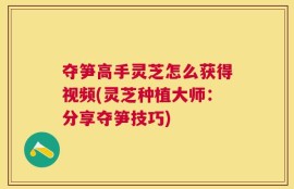 夺笋高手灵芝怎么获得视频(灵芝种植大师：分享夺笋技巧)