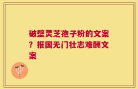破壁灵芝孢子粉的文案？报国无门壮志难酬文案