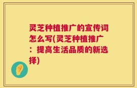灵芝种植推广的宣传词怎么写(灵芝种植推广：提高生活品质的新选择)