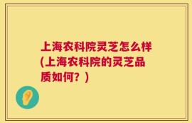 上海农科院灵芝怎么样(上海农科院的灵芝品质如何？)