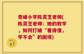 奇峰小学陈灵芝老师(陈灵芝老师：她的教学，如何打破“看得懂，学不会”的困境)