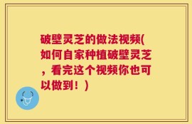 破壁灵芝的做法视频(如何自家种植破壁灵芝，看完这个视频你也可以做到！)