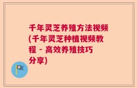 千年灵芝养殖方法视频(千年灵芝种植视频教程 - 高效养殖技巧分享)