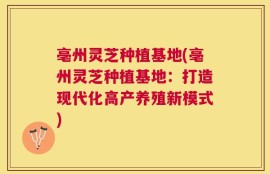 亳州灵芝种植基地(亳州灵芝种植基地：打造现代化高产养殖新模式)