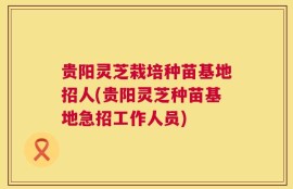 贵阳灵芝栽培种苗基地招人(贵阳灵芝种苗基地急招工作人员)