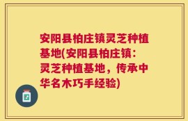 安阳县柏庄镇灵芝种植基地(安阳县柏庄镇：灵芝种植基地，传承中华名木巧手经验)