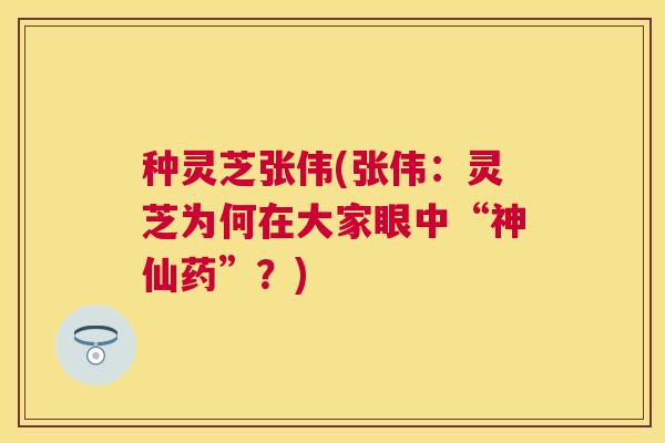 种灵芝张伟(张伟:灵芝为何在大家眼中“神仙药”?) 种灵芝张伟(张伟:灵芝为何在大家眼中“神仙药”?)