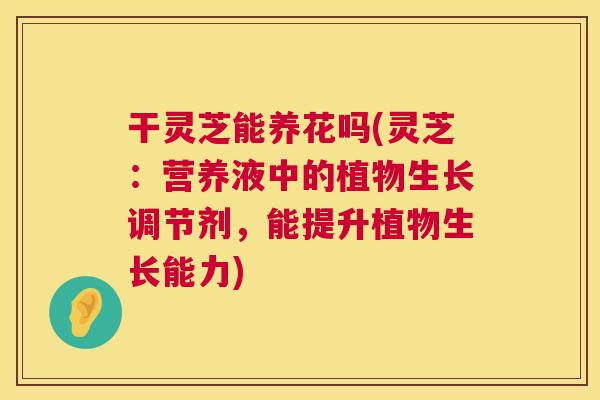 干灵芝能养花吗(灵芝：营养液中的植物生长调节剂，能提升植物生长能力)