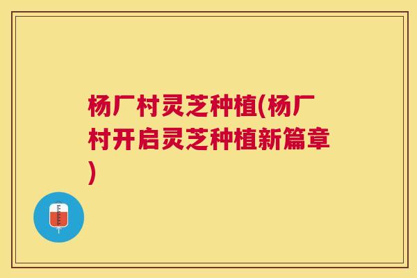 杨厂村灵芝种植(杨厂村开启灵芝种植新篇章)