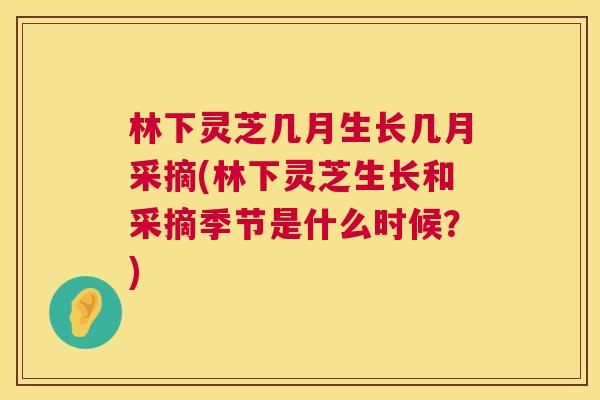 林下灵芝几月生长几月采摘(林下灵芝生长和采摘季节是什么时候?) 林下灵芝几月生长几月采摘(林下灵芝生长和采摘季节是什么时候?)