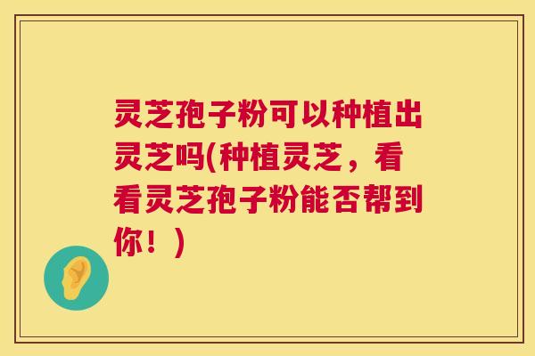 灵芝孢子粉可以种植出灵芝吗(种植灵芝，看看灵芝孢子粉能否帮到你！)