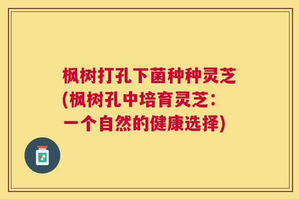 枫树打孔下菌种种灵芝(枫树孔中培育灵芝：一个自然的健康选择)