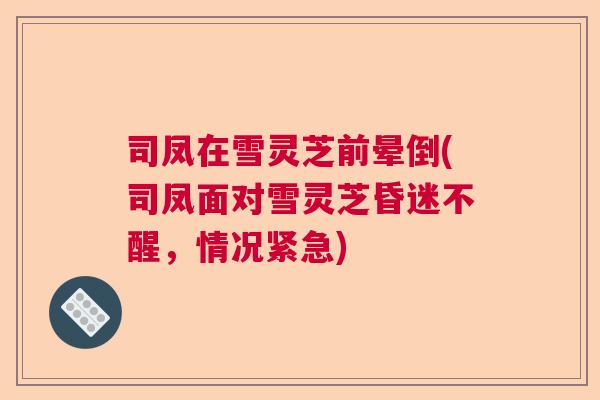 司凤在雪灵芝前晕倒(司凤面对雪灵芝昏迷不醒，情况紧急)